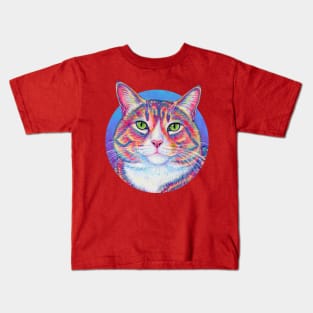 Colorful Brown and White Tabby Cat Kids T-Shirt